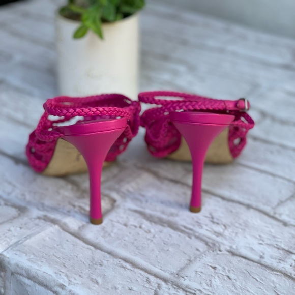 LARROUDÉ X WOMANIZER + Chiara Sandal in Fuchsia Leather braided Heeled Size 8 - Picture 11 of 11